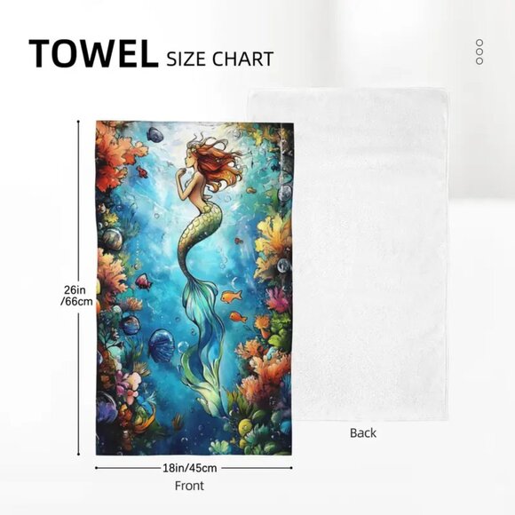 SET of 2 - Super Soft Kitchen Towels - Deep Sea Mermaid Pattern - Beach Decor - Picture 4 of 6